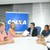 Prefeita Magda Borba ao lado de representante da Caixa e vereadores de Miracema